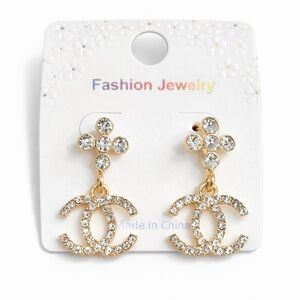 Gold Crystal Fashion CC Earrings NWT